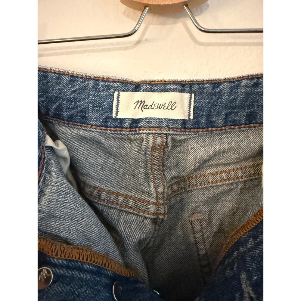 Madewell Curvy Pieced Barrel-Leg Jean Blue Denim Button Fly High Rise Size 28